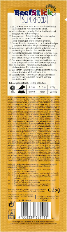 Vitakraft Beef Stick Superfood ärtor med tranbär hundgodis (25 g) Vitakraft Beef Stick Superfood ärtor med tranbär hundgodis (25 g)