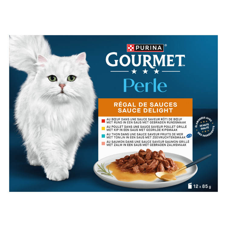 Gourmet Perle Sauce Delight- rund/kip/tonijn/zalm nat kattenvoer 85g zakje