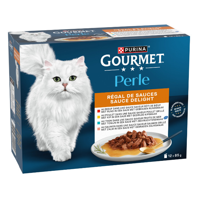 Gourmet Perle Sauce Delight- rund/kip/tonijn/zalm nat kattenvoer 85g zakje