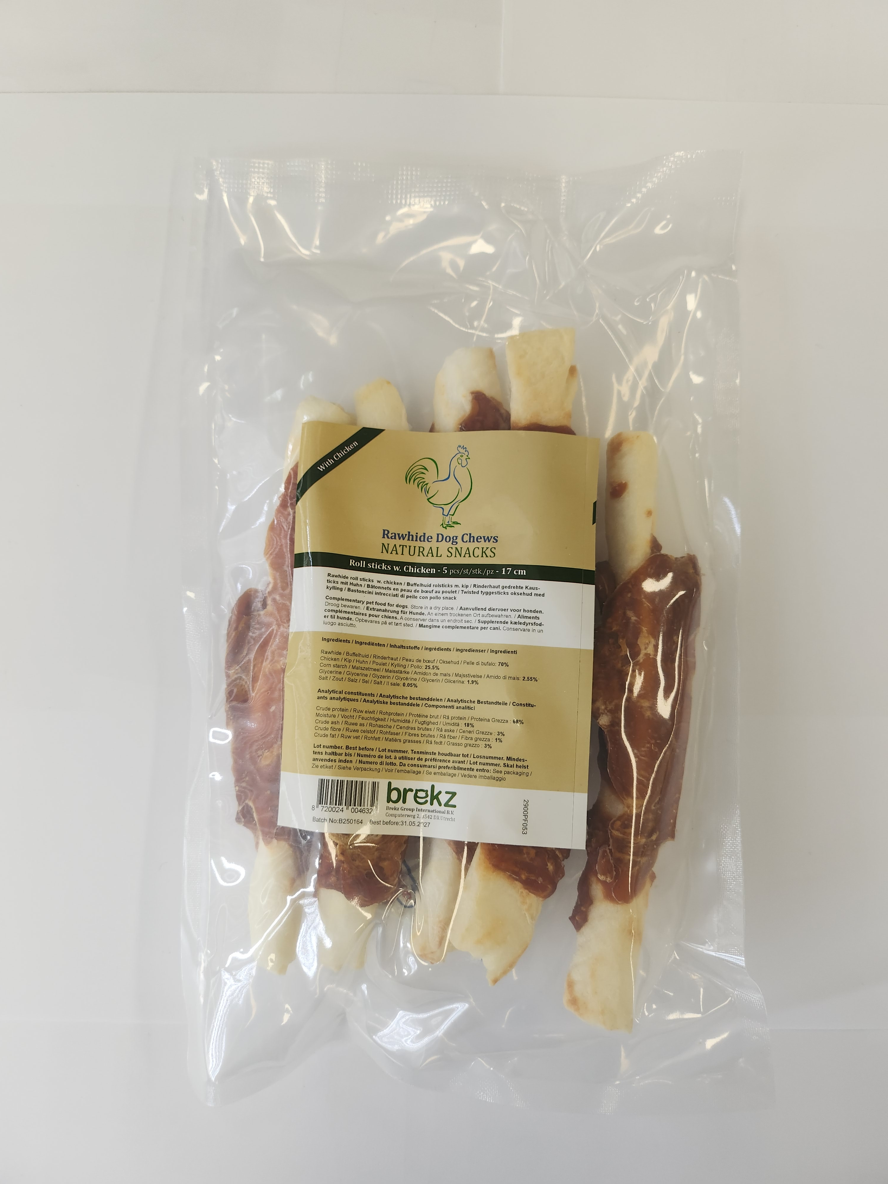 Brekz Rawhide Dog Chews rullpinnar av råhud med kyckling hundgodis (17 cm)