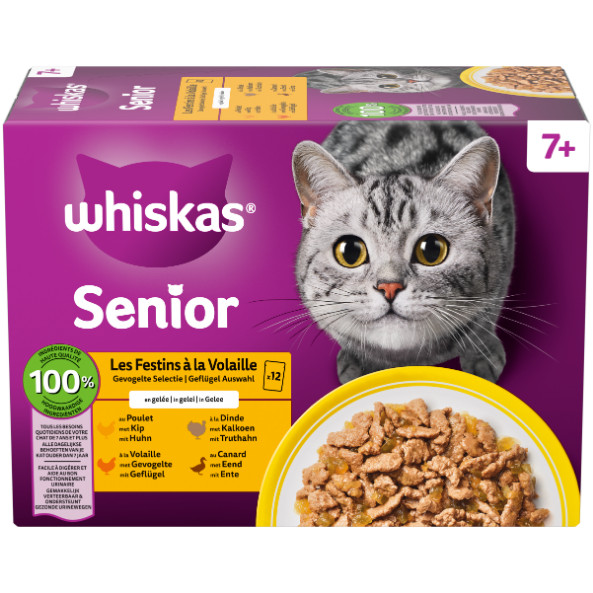 Whiskas 7+ Gevogelte Selectie in gelei natvoer kat multipack (zakjes 85 g)