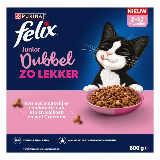 Felix Junior Dubbel Zo Lekker met kip, kalkoen en groenten kattenvoer