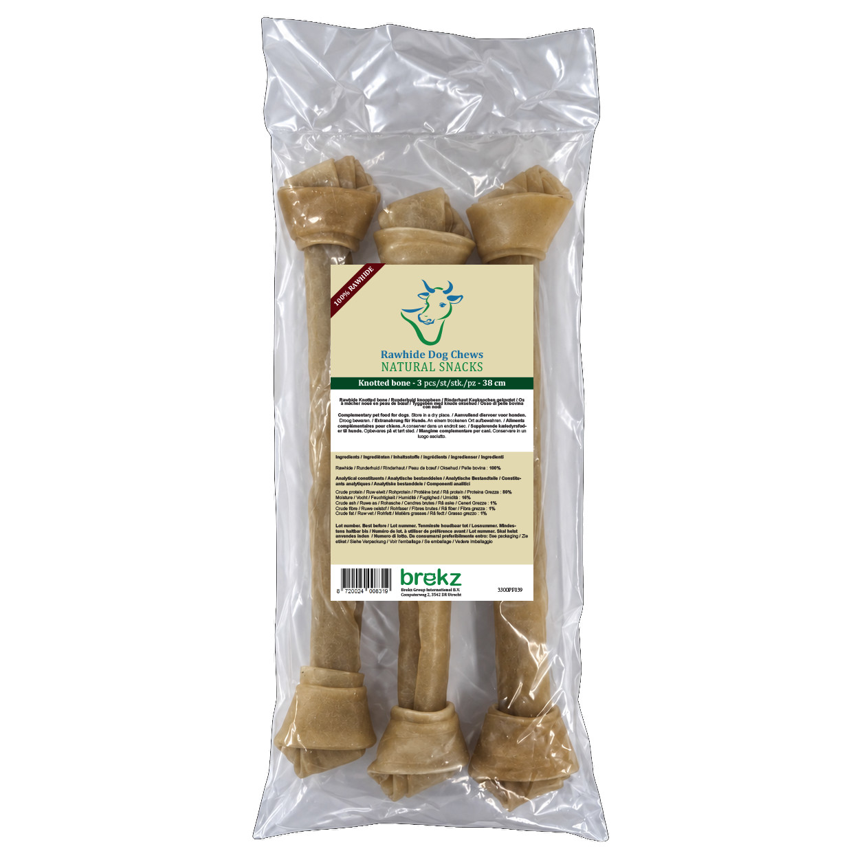 Brekz Rawhide - knutben av råhud för hund  (38 cm)